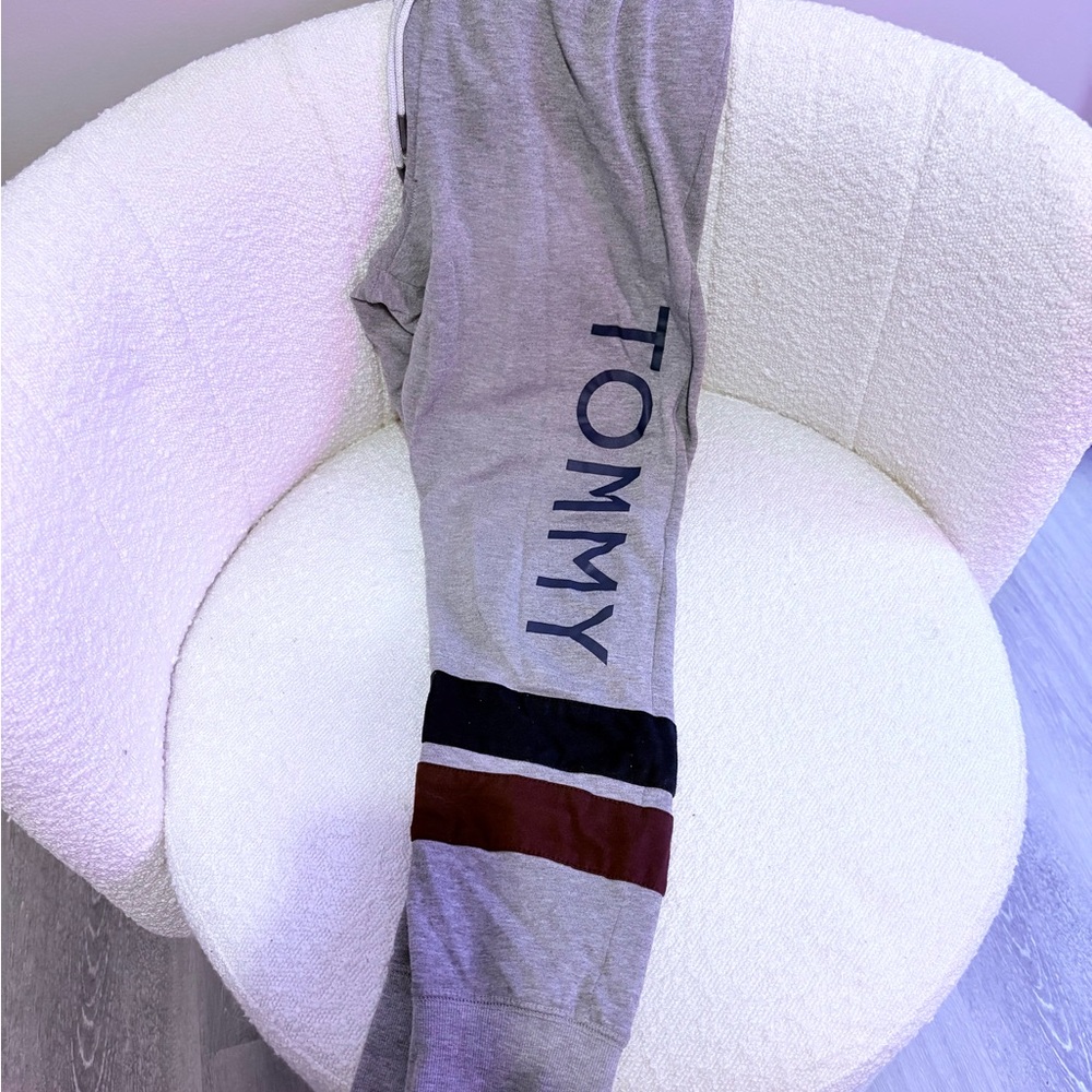 Tommy Hilfiger Gray Joggers with Black and Red Stripes